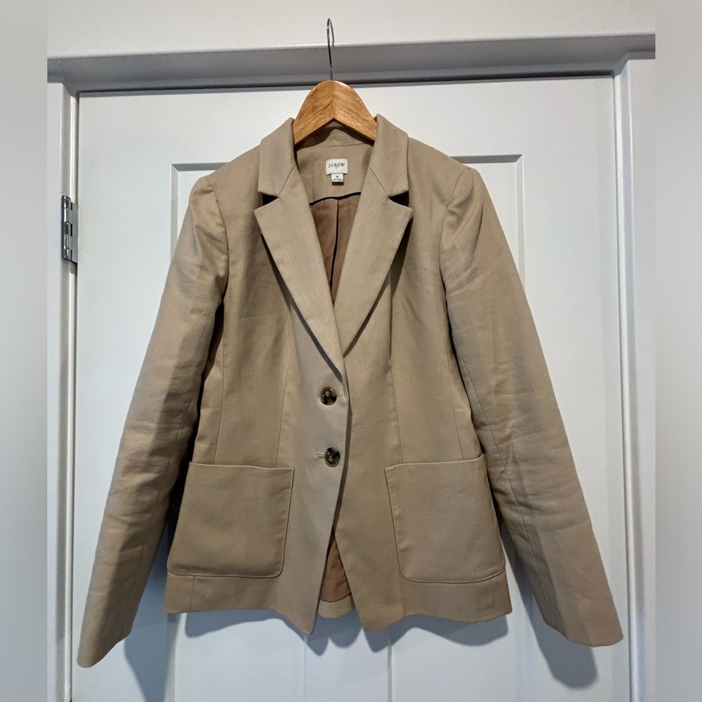 JCREW Factory Re-Imagined linen blend 2-button blazer, sandstone, sz 6